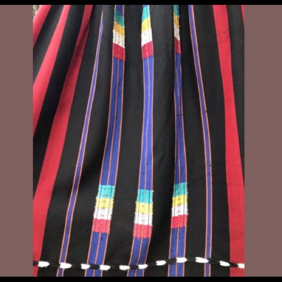 VTG Boho Hippie Peasant Tribal Stripe Fringe Skirt - Picture 3 of 8